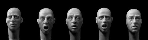 5 Heads with frightened & anxious expressions