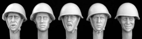 5 heads wearing russian helmet WW 2