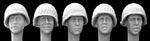 5 heads wearing U S helmets M1 with netting