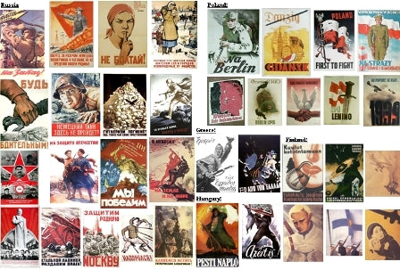 Verschiedene Russische, Polnische, Griechische, Finnländische & Ungarische Propaganda-& Werbeplakate 1939-45