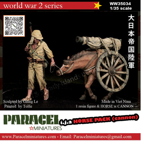 I.J.A. Soldier with packhorse and cannon WWII