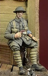 British infantryman sitting on a case WWI