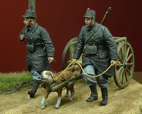 Belgische Infanteristen mit Hundekarren & Hotchkiss-MG 1914-15 WWI