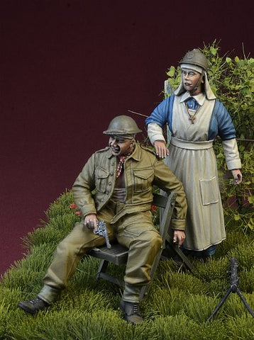 Belgische Krankenschwester & verwundeter BEF Soldat Belgien 1940