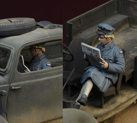 British WAAF Girl reading newspaper WWII
