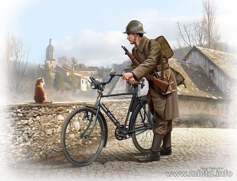 Französischer Soldat mit Fahrrad WWII