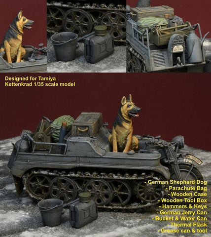 Luftwaffen Kettenkrad Zubehör mit deutschem Schäferhund