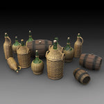Wicker Bottles Demijohn Glas & small barrels