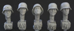 5 heads with simple German helmets WWII