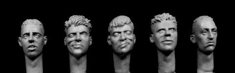 5 Caucasian heads with different haircuts and expressions