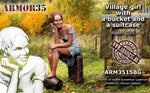 Village Girl with bucket & suitcase