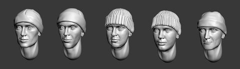 Modern heads in kniffed and fleece caps