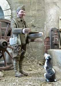 French soldier making a dog eat