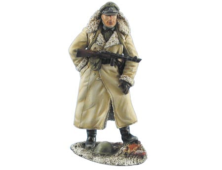 Wehrmachts Hauptmann in Russian Fur Lined Greatcoat with PPSH 41