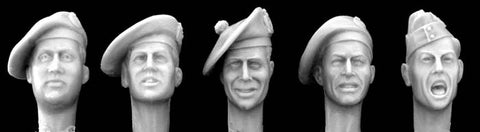 5 Britische Köpfe mit div. Kopfbedeckungen WW2