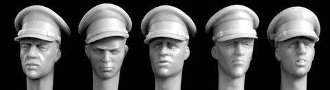 5 heads wearing British style Officer´s caps WW2