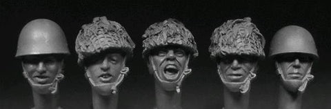 5 British heads with airborne helmets WWII until 1980s