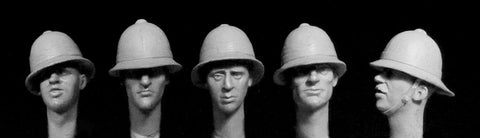 5 Britische Köpfe mit  Wolsely Tropenhelm WW I & WWII