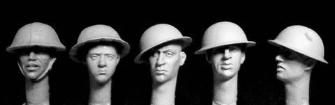 5 british heads 'Brodie' type steel helmets