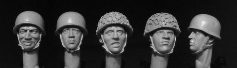 5 German heads with Parachute helmets WWII
