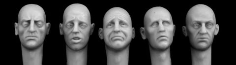 5 verschiedene Köpfe mit gefrusteten Gesichtern