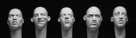 5 Caucasian heads, formed eyes