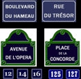 Französische Straßenschilder & Hausnummern, emaliert gedruckt